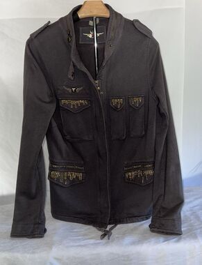 Twisted Heart Sweatshirt Jacket Embellished Military Style medium Y2K
